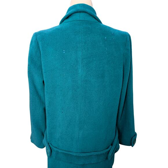 Vintage Teal 100% Wool Coat - Size 6 Petite, Crystal Detail - Picture 5 of 13